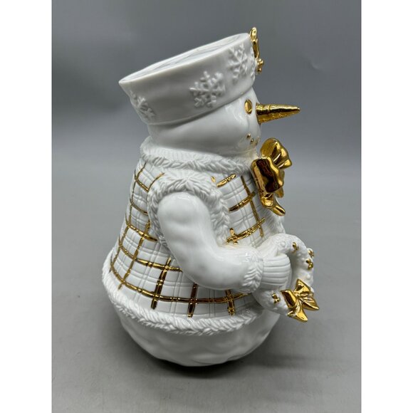 Vintage Traditions Christmas Snowman With Gold Accents & Bow Used READ - Picture 2 of 7